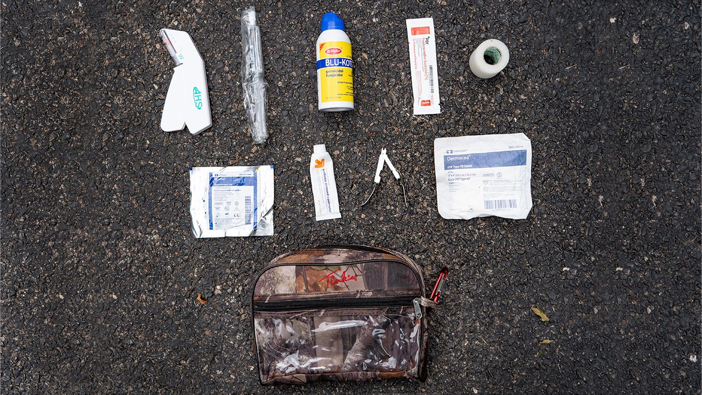 First aid supplies for treating pups during training.