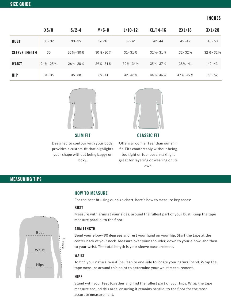 Women's Tops Size Chart