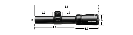 Abmessungen des Crossfire II 1-4x24 Vortex Scope